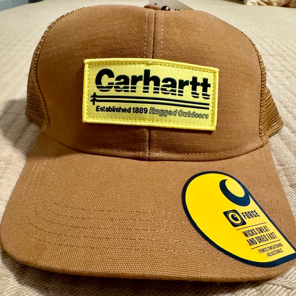Carhartt Men’s Brown & Yellow Patch Trucker Hat. SnapBack. Wicks Sweat. NWT